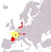 Distribución geográfica en el continente europeo de los market-halls con estructura de postes aún existentes en 2010.