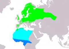 Distribución de Ficedula hypoleuca