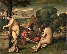 Fiesta campestre, de Giorgione (Renacimiento pleno, escuela veneciana).