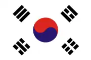 Bandera de Corea (1945-1948). Usada de facto junto con la bandera estadounidense durante la ocupación estadounidense de Corea.