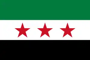 Variante de la bandera de Siria usada por la oposición siria en el exilio. (2011-2012)