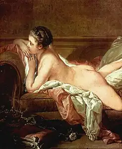 François Boucher. Joven recostada (fragmento), 1752. Óleo sobre lienzo, 59 x 73 cm. Pinacoteca Antigua de Múnich