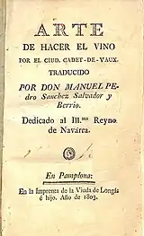 Traducción del francés del Arte de hacer el vino (1803)