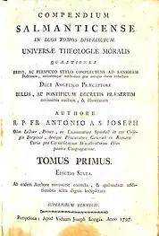 Tratado de teología moral impreso en dos tomos en folio que suman 1327 páginas (1797)