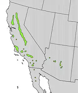 Mapa del rango de distribución nativo de F. californicum