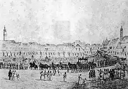 Funeral de Jelačić por la plaza, en 1859.