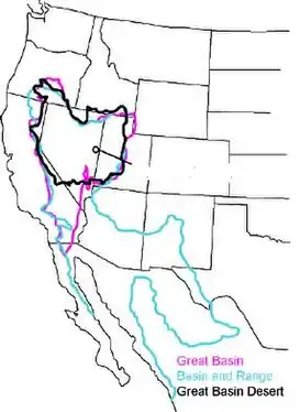 Mapa del desierto de la Provincia de la Gran Cuenca tiene áreas desérticas en el área norte de la Great Basin.