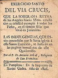 Viacrucis. Ofrece una portada abigarrada, barroca, al gusto de las publicaciones piadosas de gran demanda (1806)