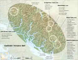 Map showing the location of a zone with related volcanoes.