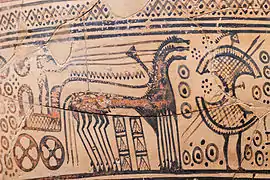 Carro de guerra en una crátera del periodo geométrico (ca. 750 a. C.)