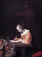 Mujer escribiendo una carta, hacia 1655. Mauritshuis.