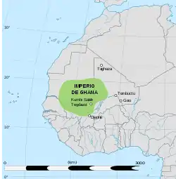 El Imperio de Ghana en su máxima extensión, en torno al 1050.