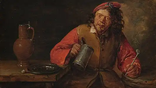 Pichel flamenco de estaño en el Bebedor de Gillis van Tilborgh (ca. 1660).