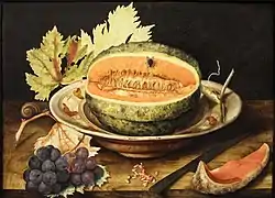 Bodegón con melón en un plato, uvas y un caracol, Museo della Natura Morta, Poggio a Caiano