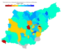 Crecimiento de la población por municipio entre 2008 y 2018