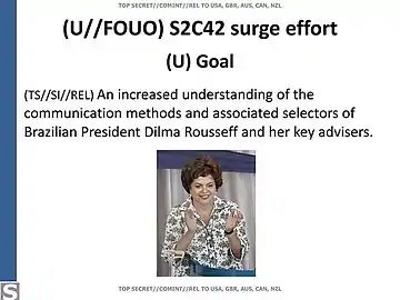 Pruebas del espionaje a la presidente brasileña Dilma Rousseff y sus asesores.