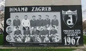 Grafiti en Zagreb que recuerda la Copa de Ferias que el Dinamo Zagreb conquistó en 1966–67