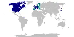      Miembros del G7     Estados europeos que están representados por la Unión Europea, que es miembro de facto del G7