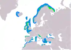 Distribución de Phalacrocorax aristotelis