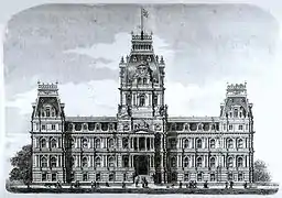 Ayuntamiento de Montreal  (diseño original). Reconstruido después del incendio de 1922 en estilo Beaux-Arts