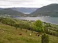 El lago Hafslovatnet con el Sognefjord al fondo