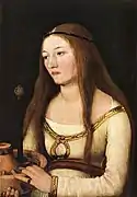 Catalina Schwartz con atributos de la santa de su nombre, h. 1509-1510, Schloßmuseum, Schloß Friedenstein, Gotha.