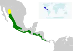 alt=Distribución de Heliomaster constantii 
     Zona de anidación
     Zona de anidación e hibernación