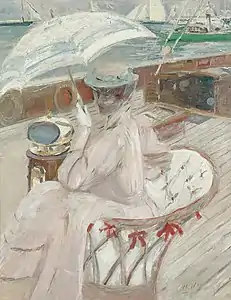 Madame Helleu en su yate L'étoile , óleo sobre tela, ca. 1898–1900