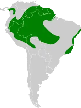 Distribución geográfica de la tangara gorjigualda.