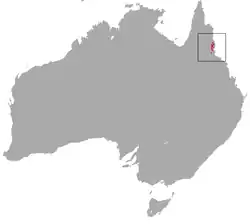 Ubicación de la especie, en las selvas tropicales, al norte de Queensland (Australia).