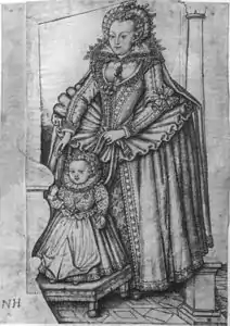 Nicholas Hilliard, Isabel Estuardo, electriz palatina, y su hijo Federico Enrique, con vestido con cuerdas, 1615.