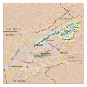 Knoxville en un mapa del río Holston (→ río Tennessee → Ohio → Misisipi)