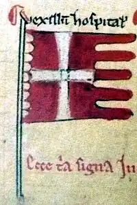 Estandarte de los Hospitalarios (en latín: vexillum hospitalorum) como se muestra en la Crónica Mayor de Matthew Paris, c. 1250