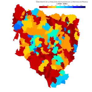 Crecimiento de la población por municipio entre 2008 y 2018