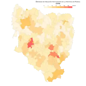 Densidad de población por municipio (2018)