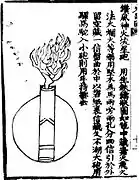 Una bomba 'meteorito de fuego divino que va contra el viento' (zuan feng shen huo liu xing pao).