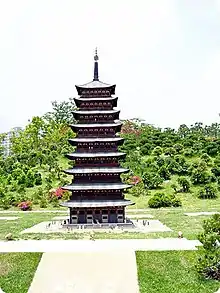 Una reconstrucción de la gran pagoda del templo Hwangyong.