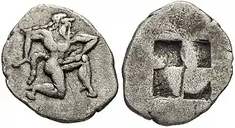 Moneda arcaica de Tasos, c. 500-463 a. C.