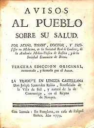 Libro de medicina del célebre doctor Samuel-Auguste Tissot, impreso en 1773