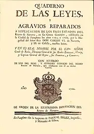 Cuaderno de las leyes aprobadas en las Cortes de Navarra de 1766