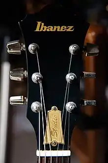 Ibanez ST55 vista frontal de la pala con la cubierta dorada de dos tornillos.