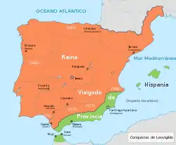 En el reinado de Leovigildo los visigodos se imponen sobre los suevos y los pueblos de la zona cantábrica, y recortan significativamente la zona de presencia bizantina.