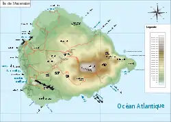 Mapa de la isla Ascensión.