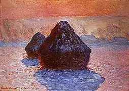 Grainstacks. (Snow effects; sunlight.), 1890-91. Oil on canvas. National Gallery de Escocia, Edimburgo, Escocia.