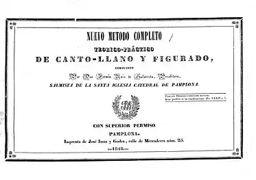 Método de canto gregoriano con notación musical impresa con tacos xilográficos (1848)