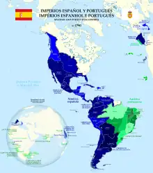 Imperios español y portugués en 1790.