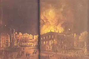 Incendio del Palacio Real (1876), óleo de M. Cuyàs