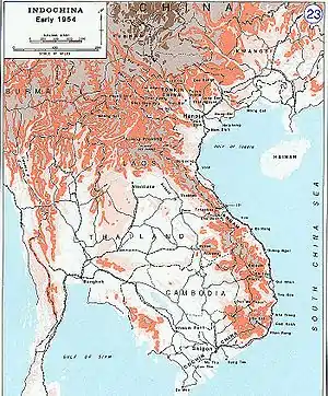 Mapa de la península de Indochina, zona de distribución de Naja siamensis