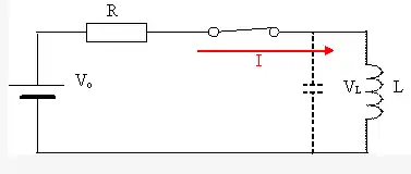 La alimentación carga el inductor a través la resistencia.