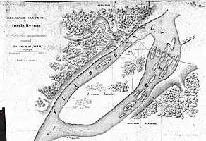 Mapa de la isla de Viena, con los puentes de Chartres y los de San Miguel.